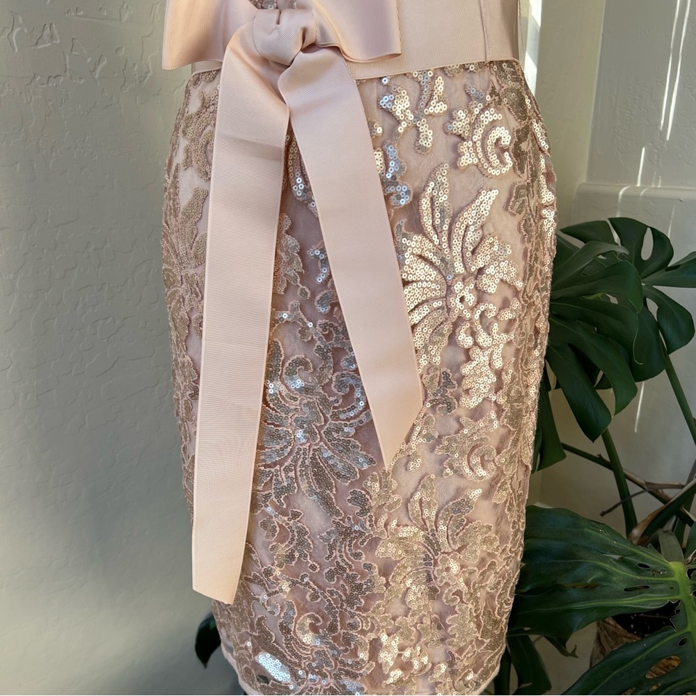 Tadashi Shoji $328 Champagne Sequined One Shoulder Knee Length Dress 12 - Picture 7 of 13